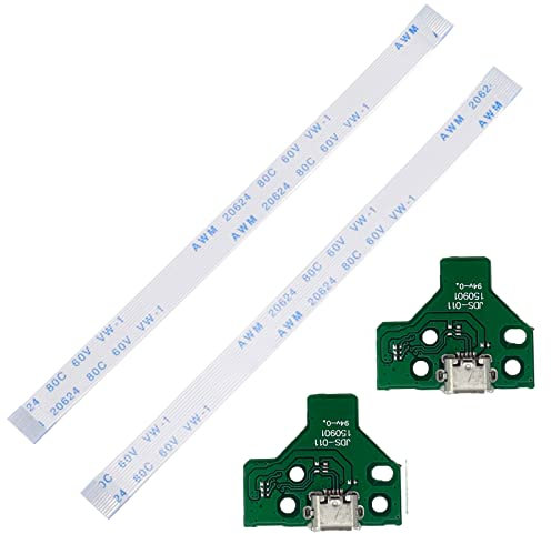 Onyehn Lot de 2 ports de charge de rechange JDS-011 pour PS4, pièce de réparation adaptateur micro USB avec module connecteur de carte ((avec câble flexible d'éjection à 12 broches)