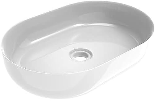 ERCOS Ovales Aufsatzwaschbecken aus Keramik, Badwaschbecken Weiß glänzend, ohne Überlauf, Maße 600x416 mm