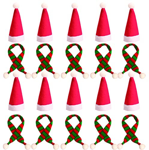 Dereine 20 Stück Mini Weihnachtsmütze, Mini Weihnachtsmütze und Schal Set, Nikolausmütze Klein für Weihnachten Weinflasche Abdeckung, Puppenhaus, Weihnachtsfeiern