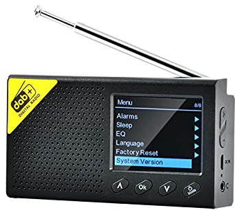 Splenssy Digitales DAB & FM Radio mit BT, tragbarer, wiederaufladbarer, kabelloser DAB+FM-Empfänger mit Stereo-Lautsprecher-Soundsystem, LCD-Display, mehrsprachig