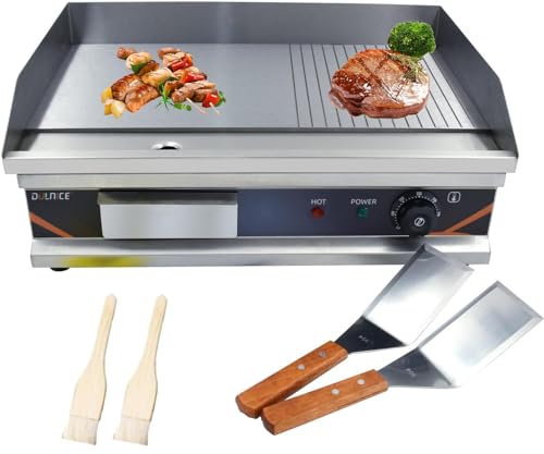 DULNICE Kommerzieller Elektrogrill 3000W, 54cm Tischgrill Elektrisch Gerillt & Flache Oberseite Edelstahl Küche Grillplatte Heiße Platte BBQ Grill Teppanyaki Grill Temperaturbereich 50-300°C