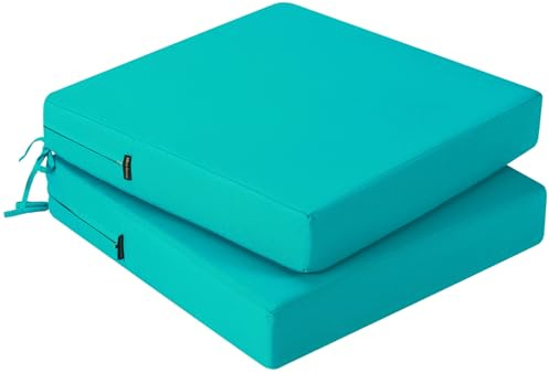 idee-home Outdoor Chair Cushions Set of 2, Waterproof Outdoor Seat Cushions for Patio Furniture, Outside Replacement Chair Pad with Ties for Lawn Deck Porch, 22 x 22 Peacock Blue