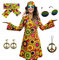 MRYUWB 70er-Hippie-Kleid-Kostüm für Damen, mit Halskette, Ohrringe, Sonnenbrille, Disco-Kostüm, 60er-Party-Kostüm, Halloween Retro-Kleider (Vintage-Kleid mit Kreismuster, 3XL)