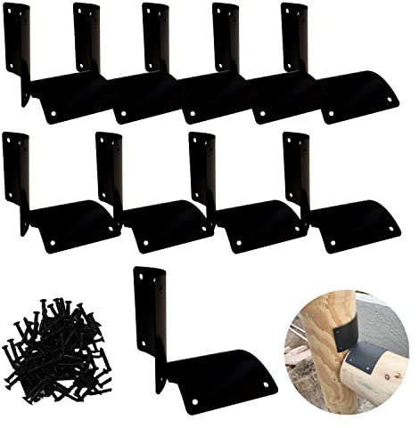 SRNETKJ 10 PCS 90 Dgree Round Wood Post Fence Brackets Black Heavy Duty Round Rail Fence Reinforcement Repair Bracket for Farm Ranch Garden Courtyard, 3-1/2 x 3-1/2
