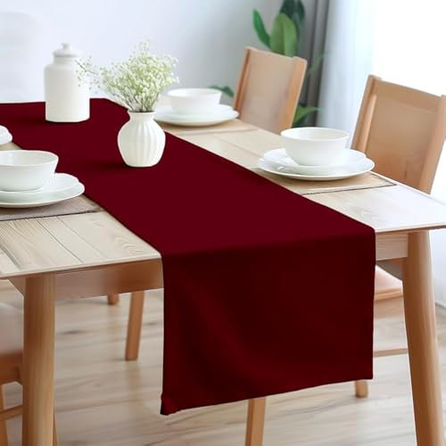 Encasa XO Table Runner Größe 32x183 cm | Baumwoll -Leinwand Stoff | Reiche Kastanienbraun Solid Color | Waschbarer und dauerhaft