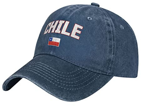 IUBBKI Navy Washed Denim Baseball Cap Chile Flagge Coole chilenische Männer Vintage Baumwolle Hut Unisex Trucker Patriotische Hüte, Siehe Abbildung, L-3XL