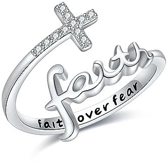 Glaube Kreuz Ringe Einstellbare Sterling Silber Glaube über Furcht Kreuz Ringe Christliche Religiöse Schmuck Geschenke für Frauen Männer