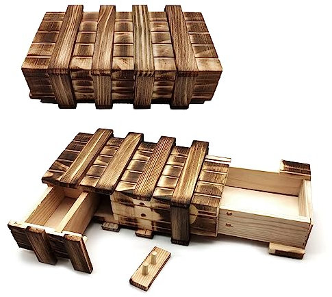 Magic Puzzle Box, 2 PCS Wooden Secret Puzzle Box, Magic Wooden Gift Box Mystery Gift Box with 2 Secret Compartments for Money Gifts Gutscheine Schmuck Geburtstagsgeschenk 15,5 x 8,4 x 5 cm