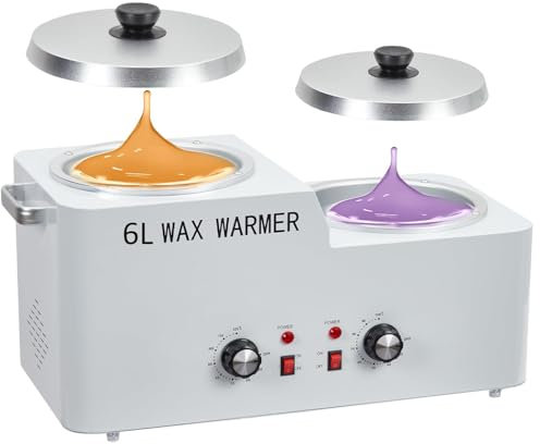 6L Large Wax Warmer for Hair Removal, 15 Mins Quick Wax Melting Professional Wax Pot Warmer Kit for All Hair Types Including Facial, Legs, Bikini,White Wax Warmer Double