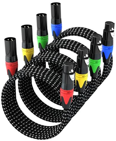 GeoHN.G XLR Cables, XLR Microphone Cables 3M 4 Pack, 3-Pin Premium Balanced Shielded XLR Speaker Cable Male to Female Balanced Mic Patch Cord