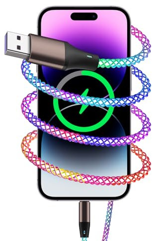 iPhone Charger Cable Light Up Lighting Cable 3.3FT/1M USB to Lighting Cable Braided 66W/6A iPhone USB Fast Charging Cable Cord Lead for iPhone 14/13/12/11/Pro/Xs Max/X/8/7/Plus/6S/6/SE/iPad and More