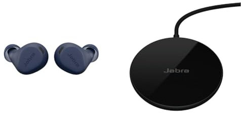 Jabra Elite 8 Active Wireless In-Ear Bluetooth Earbuds with Adaptive Hybrid Active Noise Cancellation and 6 built-in Microphones - Navy Wireless Charging Pad 5W, Qi Certified Black