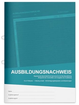 Berichtsheft Ausbildung | Ausbildungsnachweisheft täglich/wöchentlich | DIN A4 für 27 Wochen | 1 Woche je Seite | 1er-, 3er- oder 5er-Set | Ausbildungsnachweis Montag bis Sonntag (1 Stück)
