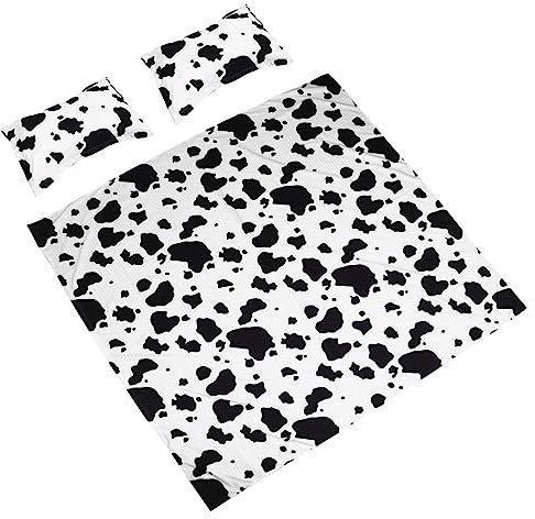 ABOOFAN 3 Piezas Ropa De Cama con Funda Nórdica y Fundas De Diseño Moderno De Vaca Blanco y Negro Set para Adultos y Niña Cama Decorativa para Dormitorio