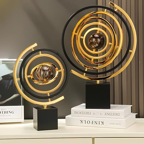 BG-DRGNING Goldkugel-Dekor, Moderne abstrakte Metallskulptur, schwarz und goldfarben, Tischstatue für Couchtisch, Mittelstück, Wohnzimmerregal und Heimbüro, Schreibtischdekoration, groß