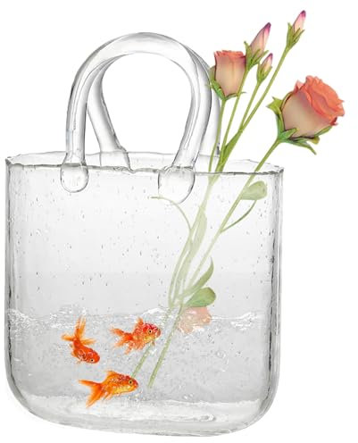 Vase Vasepurse à Bourse pour Fleurs Vase de Sac à Main Unique 7.7x11in Boule Verre Transparent Purse décoratif Plantation de Plantation en Verre Vase pour la pièce maîtresse, Arrangement Floral, Mari