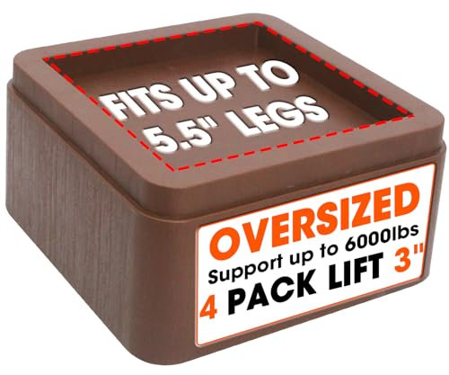 MYMULIKE Bed Risers 3 inch, Oversized Bed Leg RIsers 5.5x5.5 in Wide Opening, 6000lbs Heavy Duty Table Desk Risers for Bed Frame, Chair, Desk Sofa