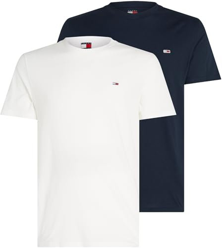 Tommy Jeans Herren TJM Xslim 2pack Jersey Tee EXT Dm0dm20687, Blue (Dark Night Navy/Ecru), XL