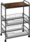 HOMCOM Carrito Auxiliar con Ruedas Carrito Verdulero de 3 Niveles Carrito de Cocina con 2 Cestas y 4 Ganchos para Comedor Salón 60x38x85,5 cm Marrón Rústico