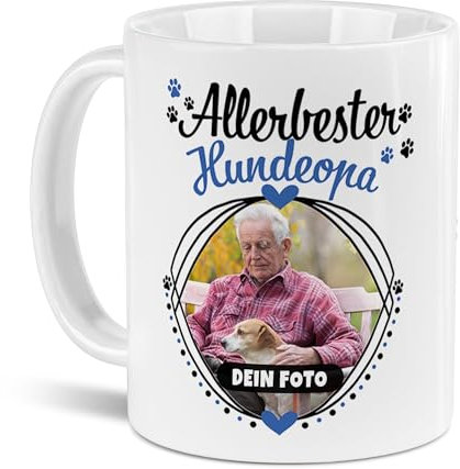 Tassendruck Hunde-Tasse mit Foto Allerbester Hundeopa - Persönliches Geschenk für Hundefreunde zum Geburtstag | Personalisiertes Geschenk, 300 ml, Weiß