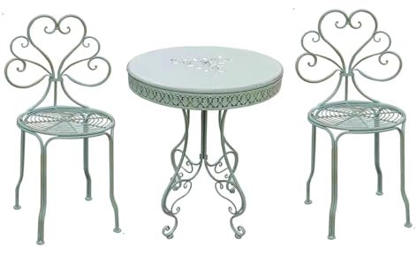 NRNQMTFZ 3-Piece Outdoor Wrought Iron Chairs and Table Patio Dining Furniture Set,All Weather Patio Bistro Set Outdoor with High BackHigh Back, Metal Bistro Set for Porch Garden(Green)