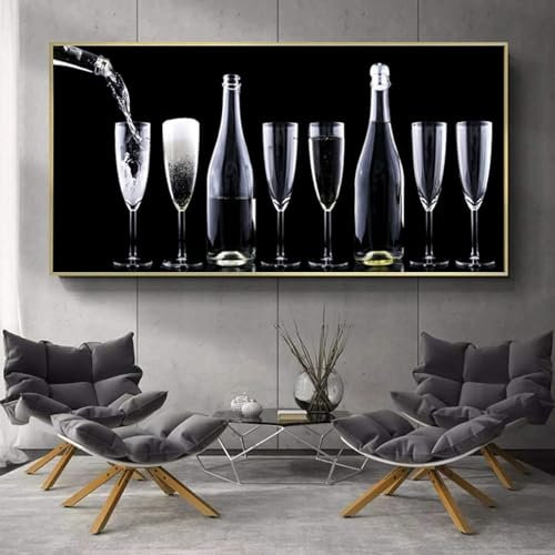 AWKFHF Verre à vin Noir et Blanc Tableau Décoration Murale,Toile Peinture Affiche Bar Restaurant Cuisine Décoration (30X60CM,sans Cadre)