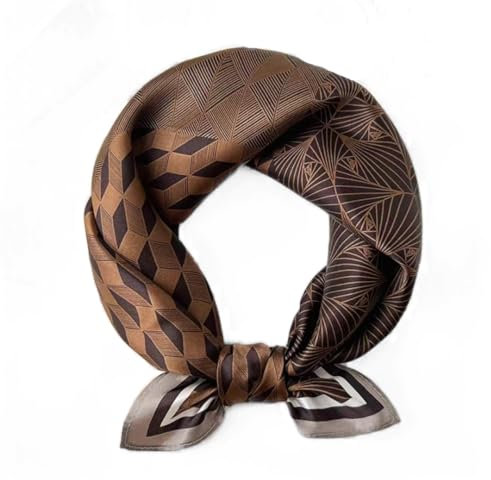 GIMIRO Foulard en Soie Synthétique, 53 x 53 cm, Motif Floral Jaune et Vert, Style Élégant (Plaide de café)
