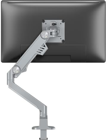 BEWISER Single Monitor Arm Desk Mount Fits 24-43 One Flat/Ultrawide Monitor Height Swivel Tilt Rotation Adjustable Silver/VESA/C-Clamp/Cable Management,Holds up to 15KG
