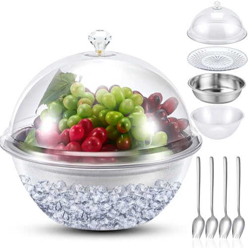 Yiyiring Iced Salad Bowl Large Chilled Serving Bowl 4 Tier Cold Serving Tray Dishes with Lids Veggie Platter with 4 Spoons for Party Buffet to Keep Fruit Food Potato Pasta Cold(30 cm)