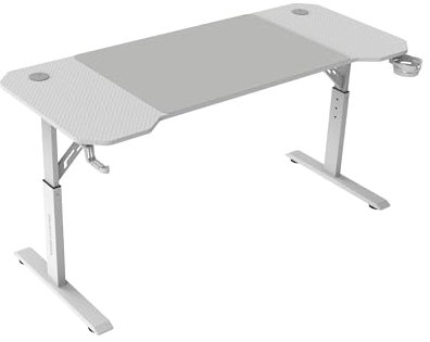 Mars Gaming MGD-ERGO140, Höhenverstellbarer Gaming-Tisch 3 Positionen, Ergonomische Oberfläche, Metallstruktur, XXL-Mauspad, Headset- und Getränkehalter, Kabelmanagement, Gaming Desk 140x60cm, Weiß