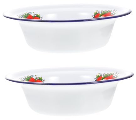 Hoement 2 Piezas Lavabo esmaltado Retro contenedor de adorno tazón de sopa vajilla floral bol mixing bowl Tazón de esmalte de gran capacidad cuenco de sopa antiguo cuenca antigua planchar