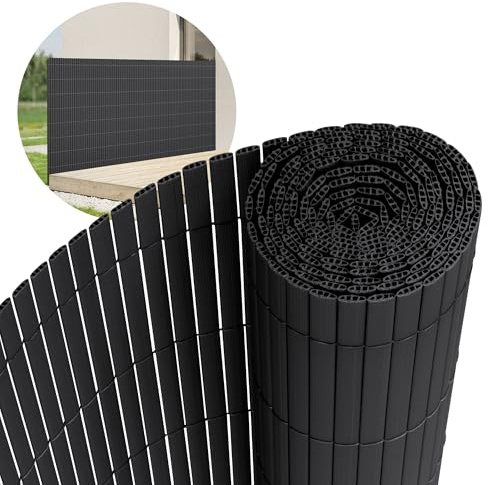 ECD Germany Canisse en PVC, 100x800cm (2X 4m), Anthracite, Brise Vue Natte pour Jardin Balcon, Clôture de Protection Visuelle, Résistant aux UV, Renforcement à 3 Poids, Lamelles Opaques et Hydrofuges