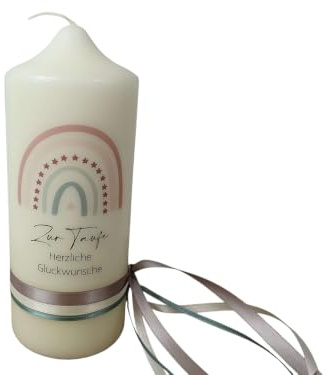 Generisch Geschenkkerze zur Taufe mit Regenbogen, Taufkerze, Geschenk
