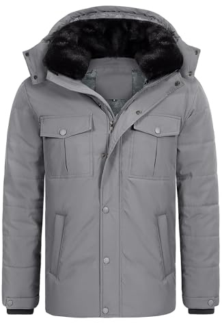 Tuopuda Uomo Giacca Invernale con Cappuccio, Giubbotto in Pile Casual Parka Cappotto Termico Imbottito Giacche con Cerniera e Tasche Giubbino Primavera Autunno