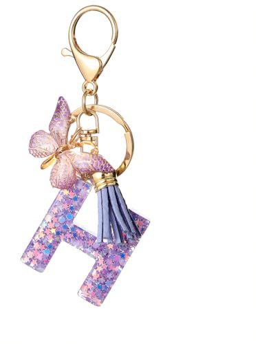 Porte Clé Femme Nom Lettre Initiale Porte Clef Femme Porte-Clés Fille Keychain Alphabet Papillon Porte Clé Violet Voiture Cadeaux Copines