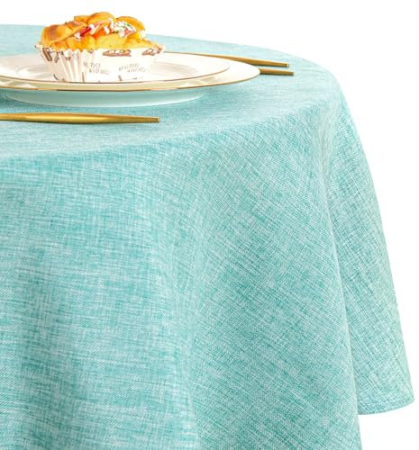 DWCN Blau Tischdecke Rund 140cm,Tischdecke Leinenoptik Abwaschbar Tischdecke Outdoor Tischdecke Wetterfest Tischwäsche für Esszimmer, Garten, Party, Hochzeiten, Haushalt Wohnzimmer, Balkon