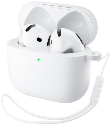ORNARTO für AirPods 4 Hülle 2024, Schützende Flüssig Silikon Hülle für AirPods 4 2024 Hybrid Skin Front LED Sichtbar Silikon Hülle - Weiß