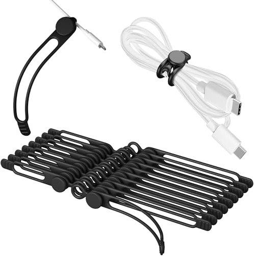 Nearockle 20 Stück 7,5 cm+10.8cm Silikon Kabelbinder, Wiederverschließbar Kabel Organizer, Wiederverwendbare Kleine Kabelbinder für Ladekabel, Cable Organizer für Reisen (Schwarz)