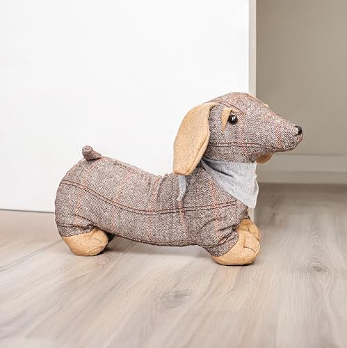 Marco Paul Novelty Animal Doorstops Soft Plush Weighted Door Stopper Wedge Brown Fabric Home Décor Gift Heavy Duty Livingroom Bedroom Office Indoor Rustic Traditional Ornament (Brown Daschund)