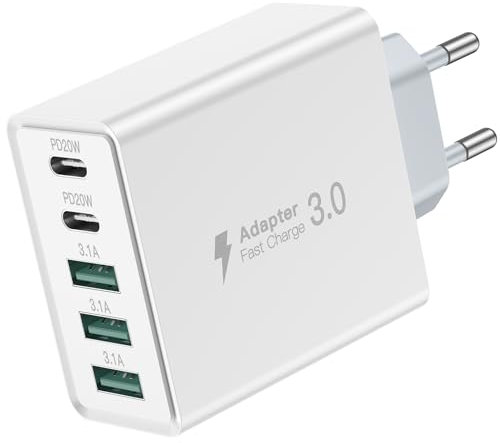 Ladegerät,50W Ladegerät für iPhone,5-Port Multiport Typ C Brick Ladegerät für iPhone 15/14/12/11/Pro Max/XS,für Samsung/Tablet/Switch