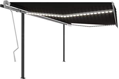 LAPOOH Tenda da Sole Retrattile Manuale con LED 4,5x3,5 m Antracite,Anti UV,Tenda Sole Retrattile,Tende da Giardino-3070244