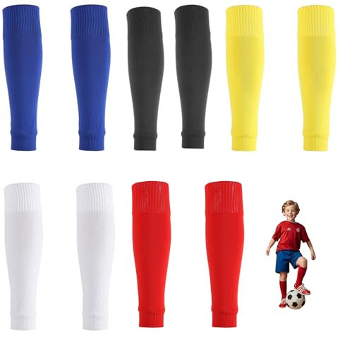 Nnicorns 5 Paare Stutzen kinder Fußball, Stutzen Ohne Socken, Fußball Stutzen Kinder, Fußball Sleeves Tubes Fußballstutzen Stegstrümpfe Fussball Stutzen (weiß+Schwarz+Rot+Blau+Gelb, 36, M)