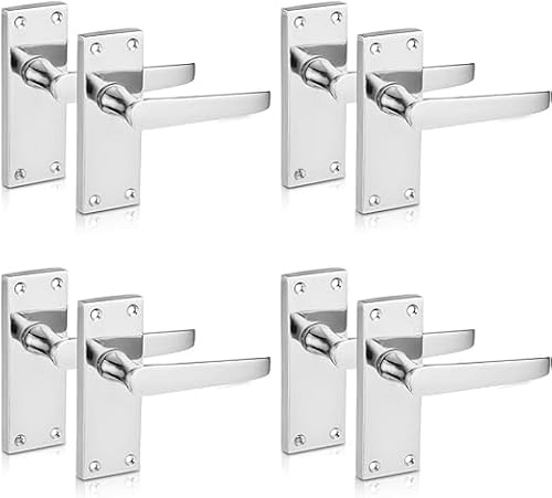 EUROART Luxury Lever Door Handles Back Plate- Victorian Flat Lever Latch in Polished Chrome Finish |Ideal for Internal Doors in Homes, Offices, and Commercial Spaces.