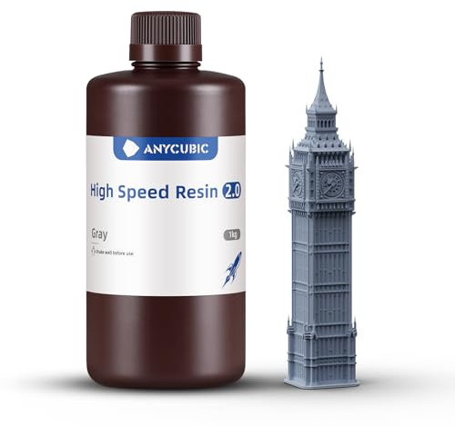 Anycubic High Speed Resin 2.0, 3D Drucker Harz mit 50% geringerer Viskosität, 170mm/h Geschwindigkeit, Bruchfest & Geruchsarm für Photon Mono M7 Pro, Grau 1000g