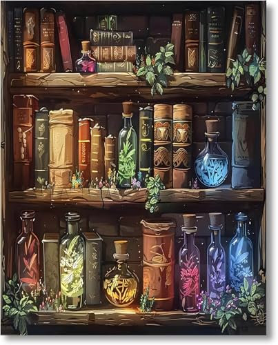 Gutluz Peinture par numéros pour adultes - Étagère à livres - Peinture par numéros - Pinceaux sur toile - Peinture par numéros pour adultes - Petite taille - Peinture par numéros pour enfants à partir