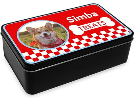 Leckerlidose aus Metall personalisiert mit Foto & Namen – Vorratsdose für Hunde & Katzen – Snackbox für Leckerlis, luftdicht & langlebig – Geschenk für Haustierbesitzer (Foto, ohne Inhalt)