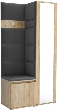 Brent - Garderobenschrank Flur Sonoma Eiche mit sitzbank 95 cm Breit Luton 6 - Multifunktionale Flurgarderobe Set mit Stauraum und Wandpaneel, Garderobe mit Sitzfläche und Kleiderhaken