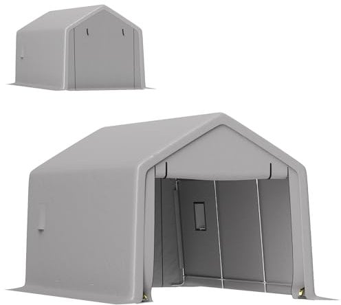 Outsunny Carport Carpa Garaje 3 x 5,2 m, carport Exterior, Carpa de Almacenamiento con Puerta Enrollable extraíble, carport para Coche, camión, Barco, Gris