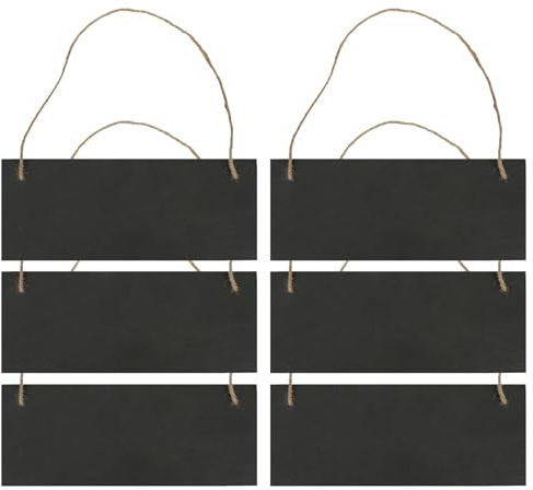Nicola Spring Rectangle Slate Memo Boards with Rope - 25cm x 10cm - Black - 6X Small Wipe Clean Hanging Home Kitchen Office Family Wall Planner Notice Message Chalk Chalkboard