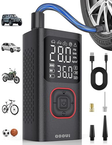 Compresor de aire portátil para inflador de neumáticos, mini bomba de aire inalámbrica para automóvil, motocicleta, bicicleta, pelotas, con luces LED y medidor de presión, color negro
